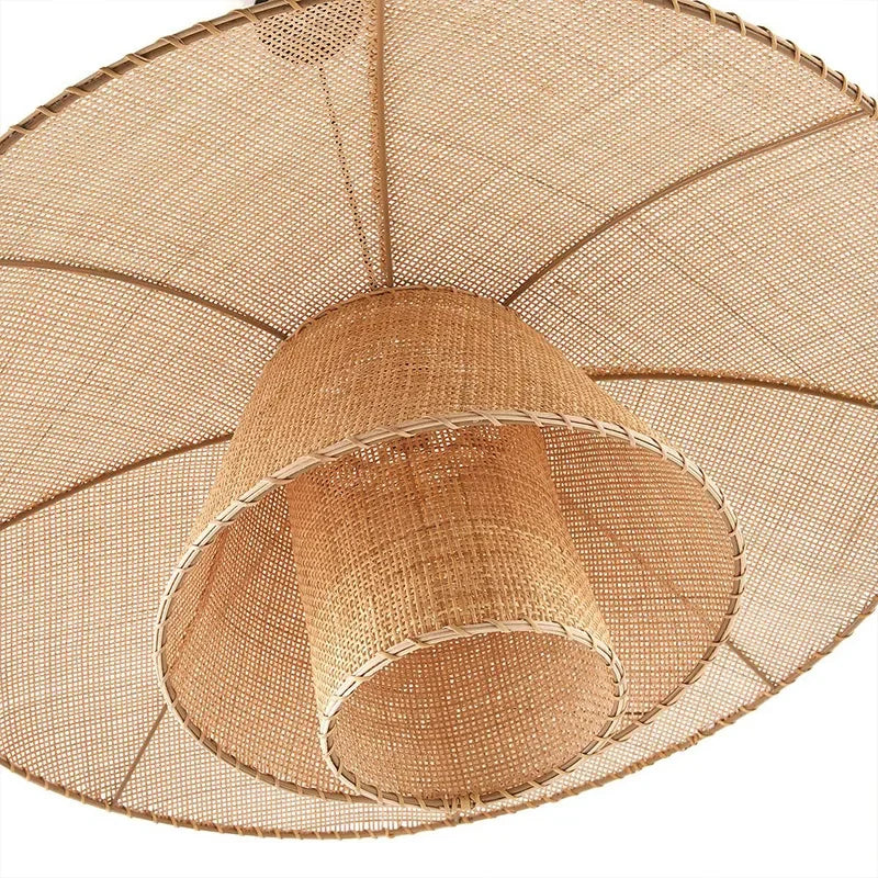 Wabi-sabi rétro rotin suspension Vintage artisanat silencieux lampe à vent pour salon chambre salle à manger Table lustre