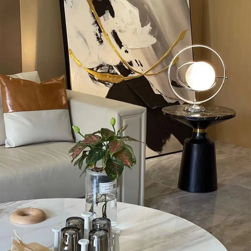 lampe à poser scandinave en chrome avec boule en verre - vue 4 sur 7