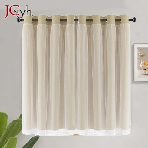 Rideau occultant court double couche style moderne carreaux