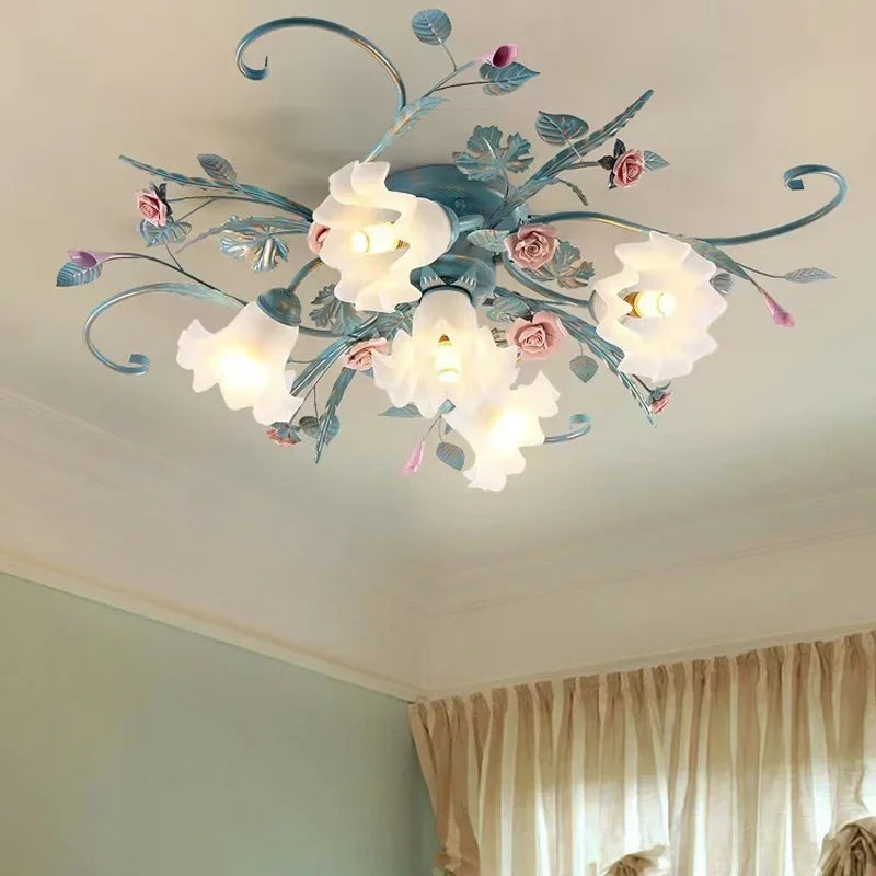 plafonnier led romantique style pastoral avec fleurs et herbe