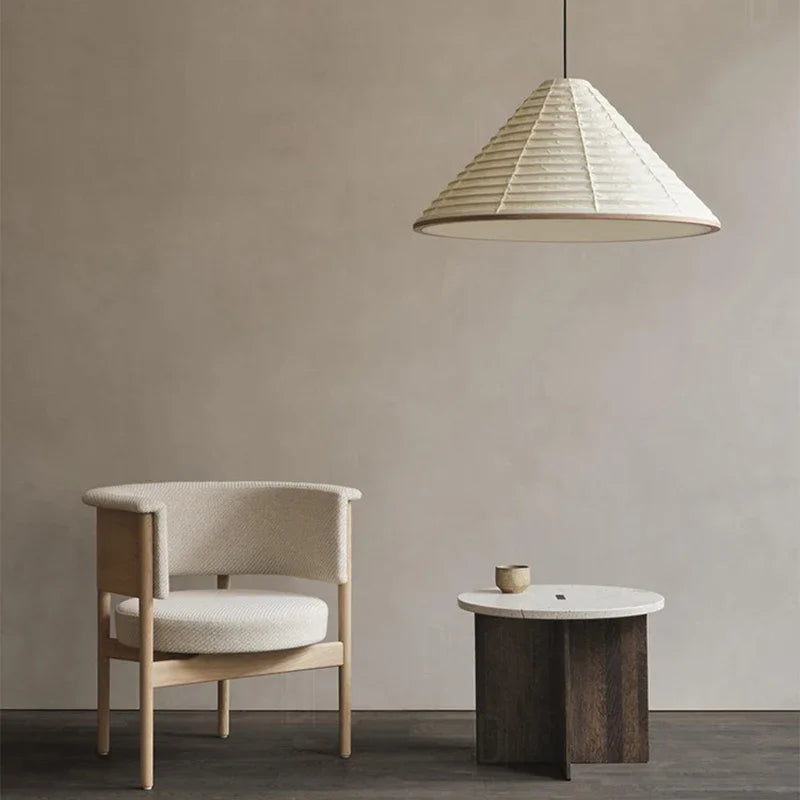 suspension japonaise wabi-sabi lampe en papier de riz design pliable - vue 5 sur 8