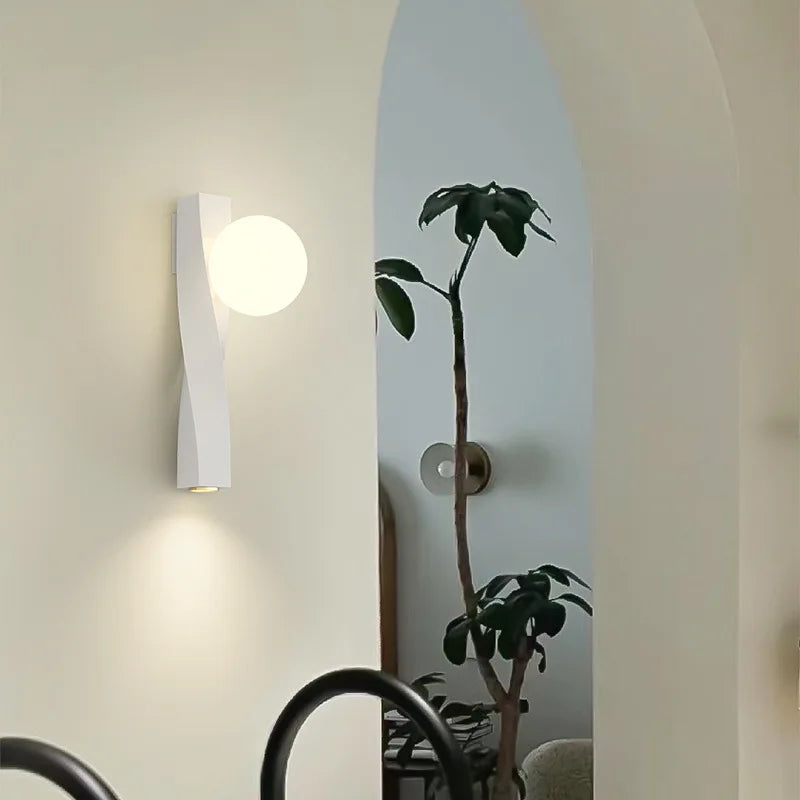 applique murale led en aluminium et verre blanc rotatif