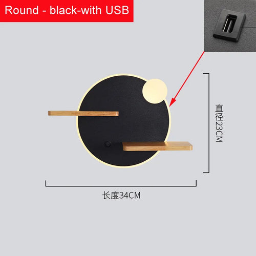 Applique murale led nordique avec étagère et chargeur usb - vue 16 sur 18