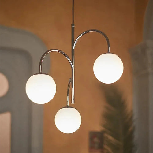 lustre boule de verre scandinave avec tige et câble de suspension