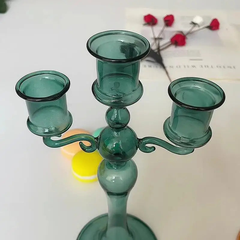 bougeoirs rétro à trois têtes en verre pour décoration intérieure - vue 5 sur 9