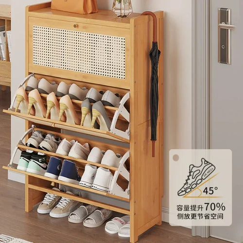 étagère à chaussures en bambou et rotin polyvalente et rabattable - vue 5 sur 18