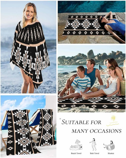 Serviette de plage motifs aztèques douce absorbante légère