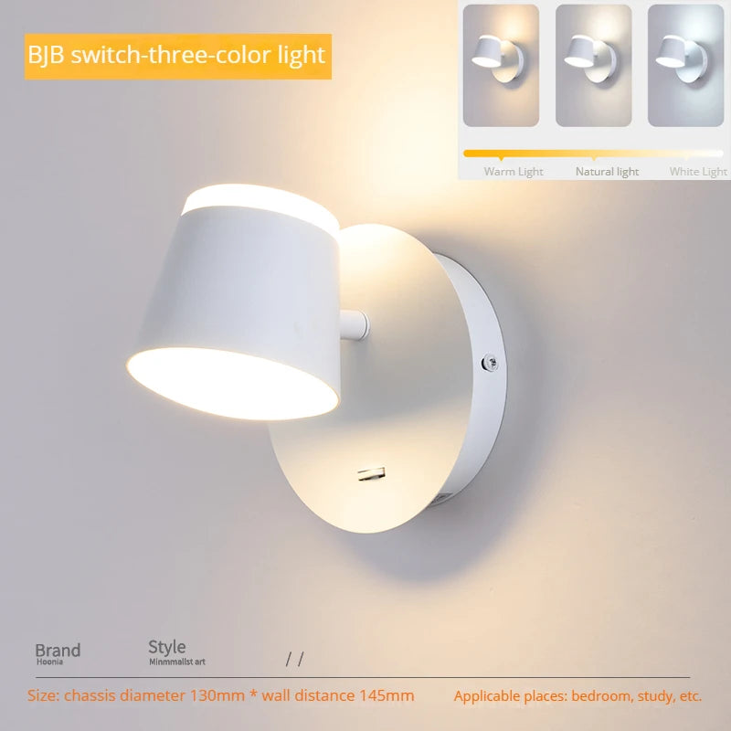 applique murale rotative nordique avec interrupteur lampe de lecture led réglable