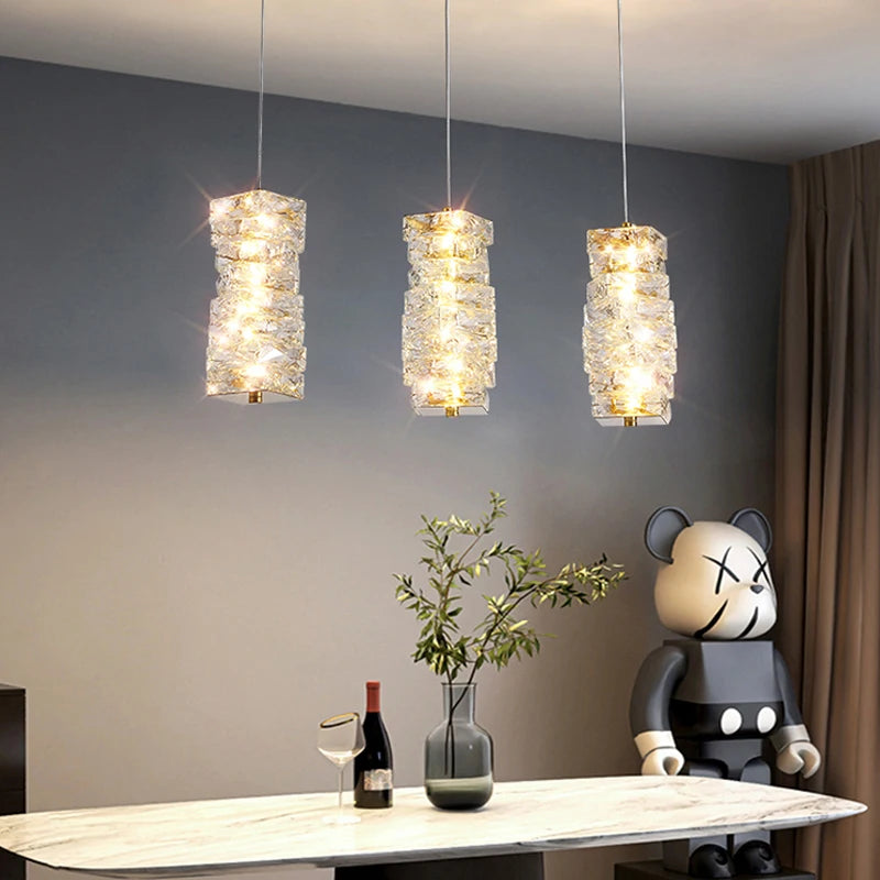 suspension nordique moderne en acier inoxydable et cristal décoratif - vue 4 sur 18