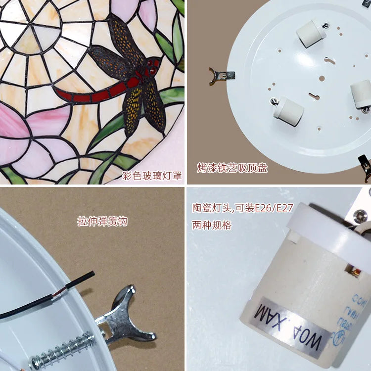 Plafonnier rond ultra-mince balcon couloir lampe de chambre à coucher pour enfants propriétaire Tiffany vitrail éclairage de décoration de la maison