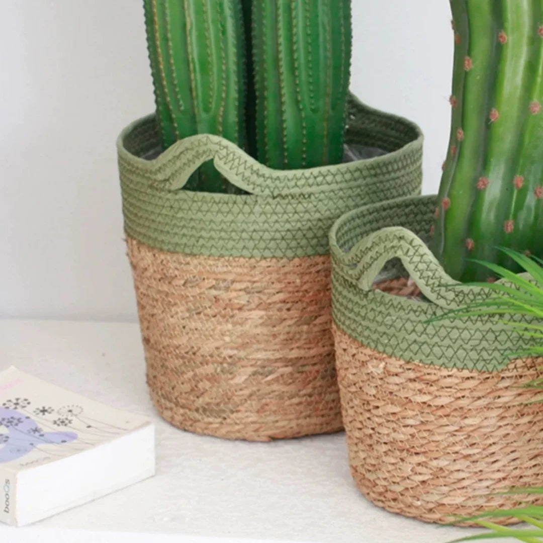 panier de rangement en paille pour décoration artisanale moderne - vue 4 sur 12