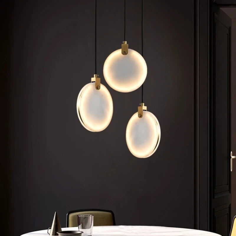 lustre led en marbre naturel avec fil réglable en laiton