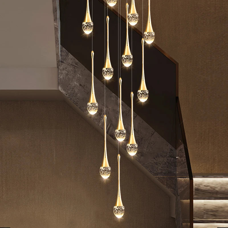 2024 Teardrop LED chandelier staircase luxury corridor long spiral crystal lamp modern home decorative chandelier fixtures - vue 5 sur 15