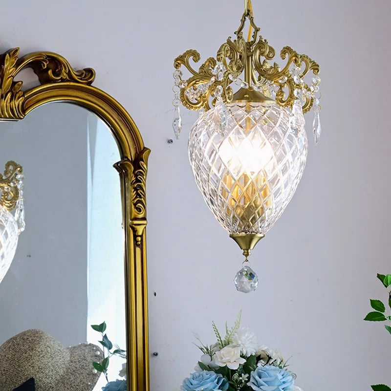 lustre doré en cristal français motif ananas moyen âge suspension - vue 3 sur 7