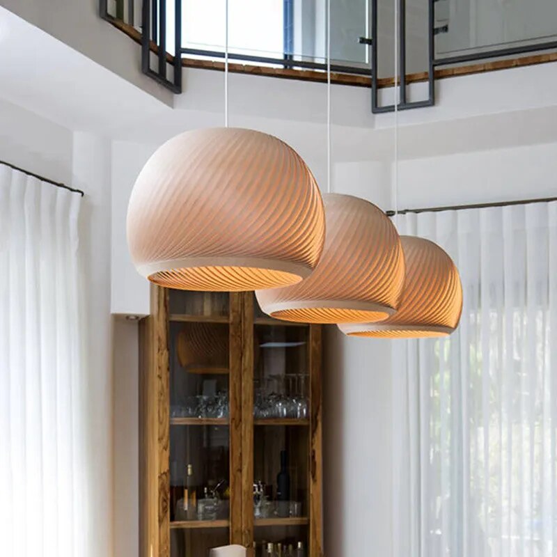 Suspension LED demi boule en bois simple - vue 3 sur 15