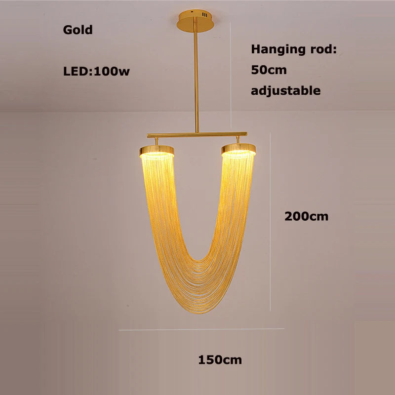 lustre art déco led dimmable en aluminium doré design moderne élégance - vue 7 sur 21