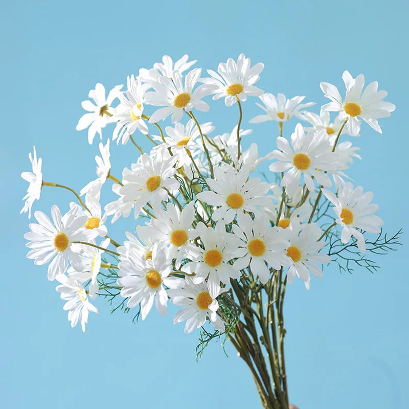 5 têtes de marguerites blanches fleurs artificielles pour décorations festives - vue 2 sur 11