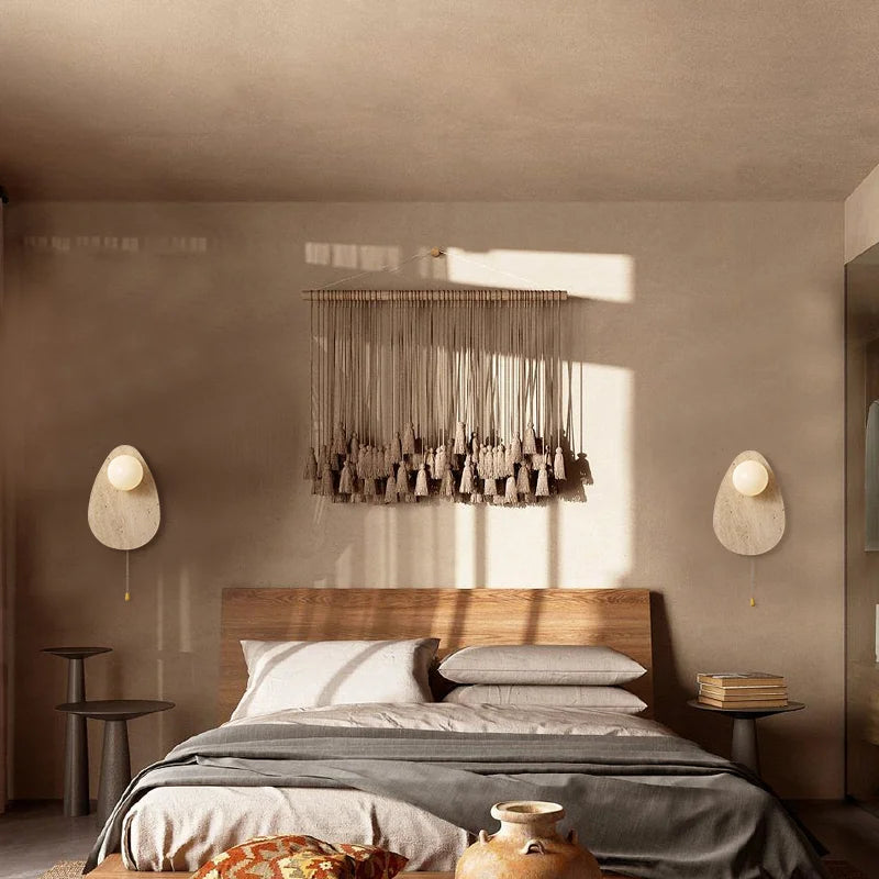 applique murale vintage en pierre naturelle avec abajour en verre et led - vue 5 sur 7