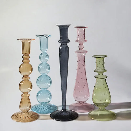 bougeoir en verre chandelier rétro pour décoration intérieure et mariage - vue 3 sur 9
