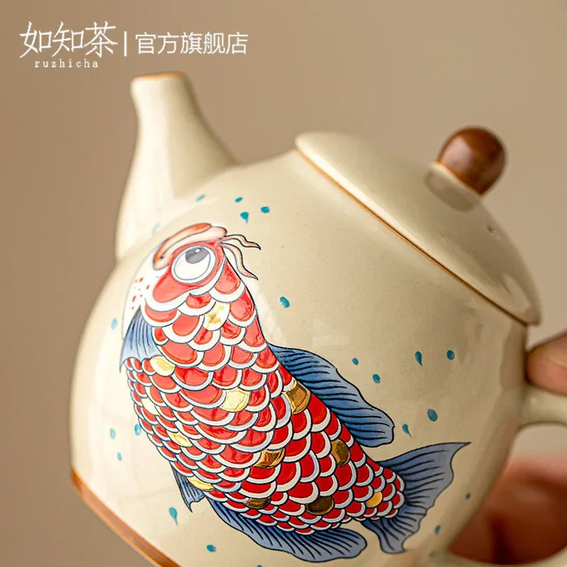 Théière chinoise céramique arowana style kung fu rétro - vue 5 sur 7