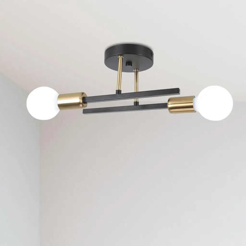 plafonnier rétro en fer forgé LED noir et or E27 lumière salon barre décoration moderne luminaire maison - vue 3 sur 19