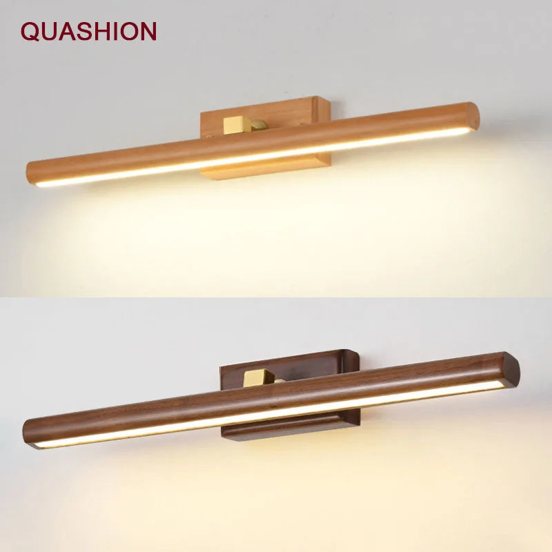 lampe de miroir scandinave en noyer noir led applique murale - vue 2 sur 8