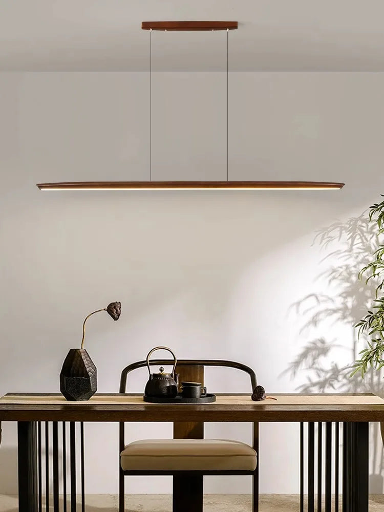 suspension led longue en bois massif moderne