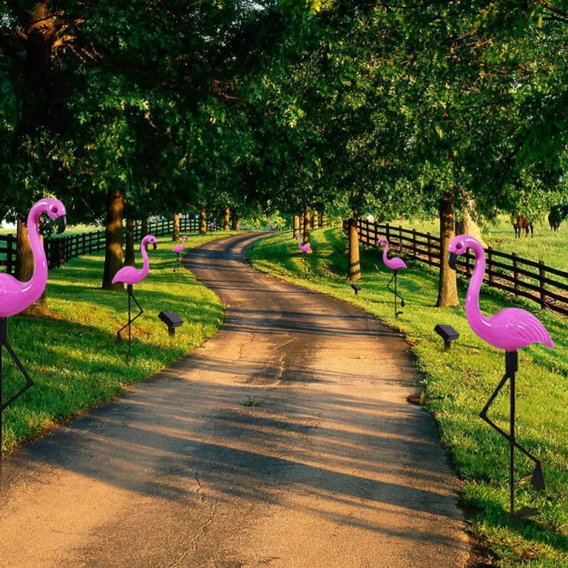lampes solaires décoratives flamant rose pour extérieur et jardin - vue 4 sur 8