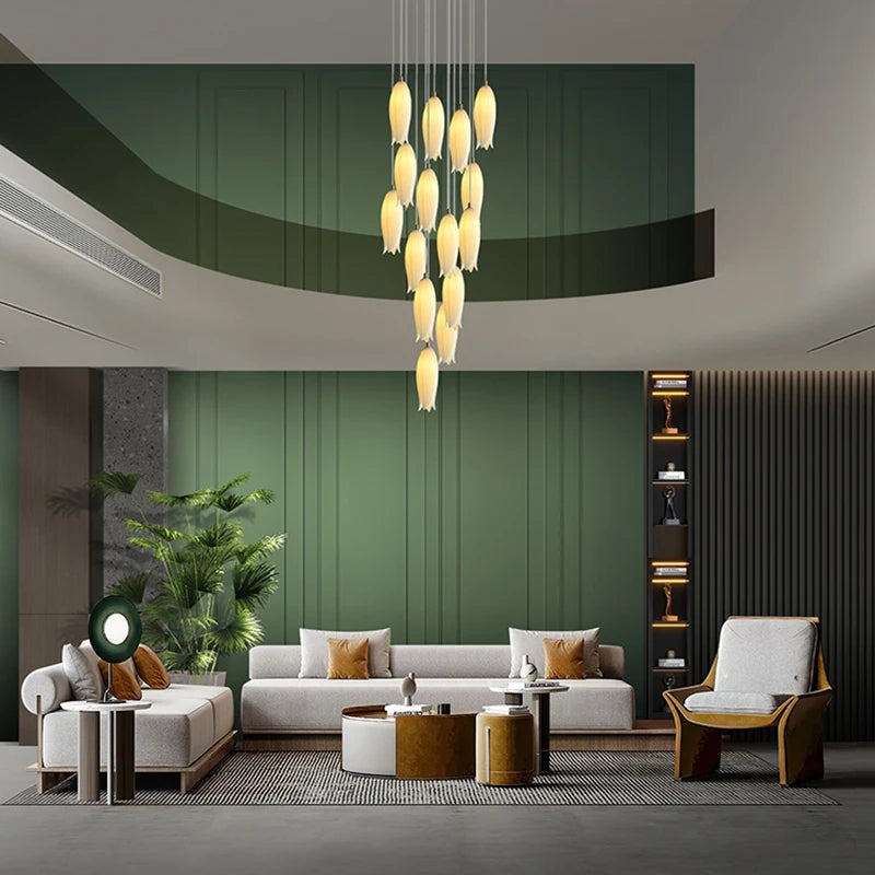 lustre en céramique tulipe pour lampe suspension led rotation duplex - vue 3 sur 11