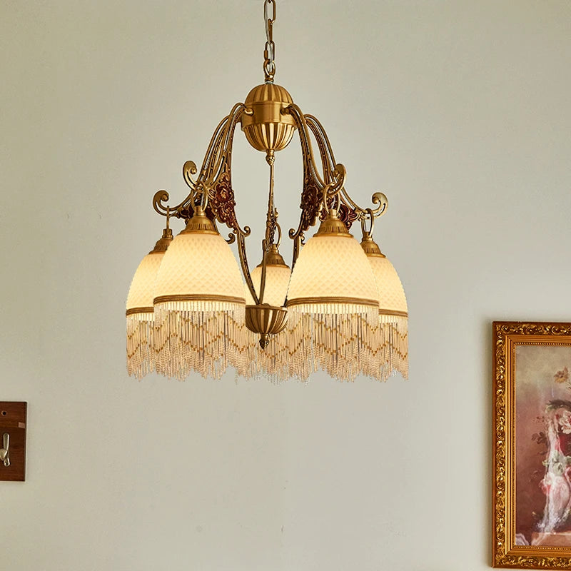 lustre rétro en cuivre avec pampilles vintage médiévales - vue 5 sur 8