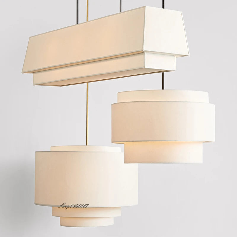 Lustre japonais tissu modernes LED - vue 3 sur 13