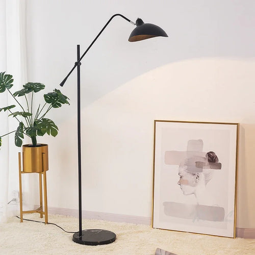 lampadaire nordique doré avec base en marbre réglable - vue 3 sur 8