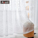 Voilage tulle brodé motifs géométriques rayés salon chambre