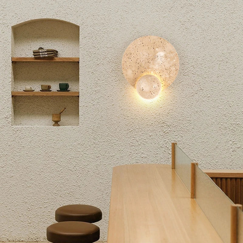 applique murale led ronde en pierre naturelle 3000k art déco