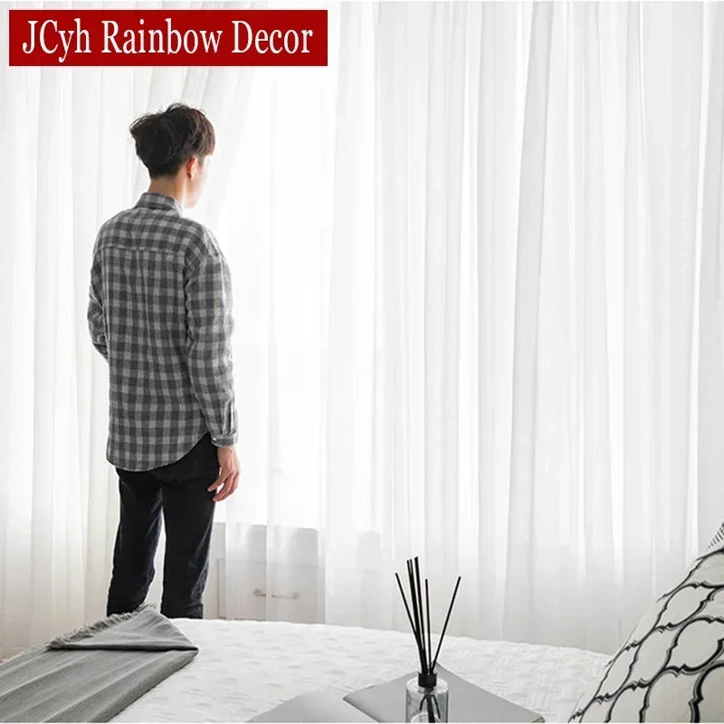 Voilage tulle transparent style moderne pour salon fenetre - vue 3 sur 7