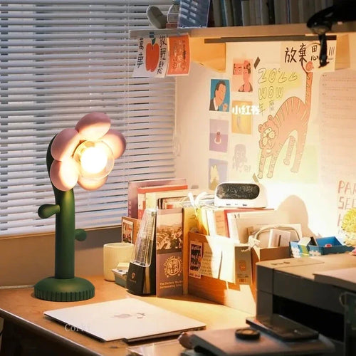 lampe à poser en résine fleurs roses décoratives pour intérieur - vue 5 sur 7