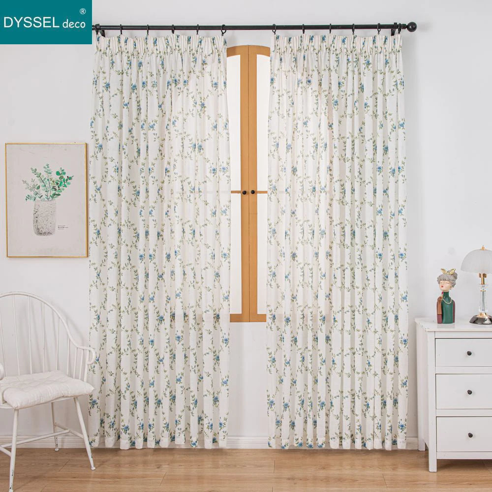 Rideau voile transparent motif floral style moderne salon - vue 3 sur 8
