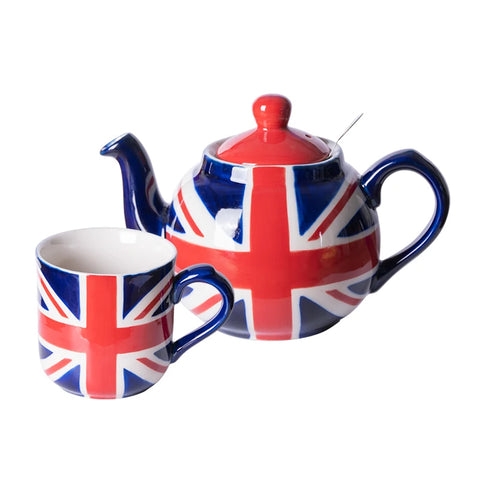 Théière céramique motif drapeau peint main infuseur acier