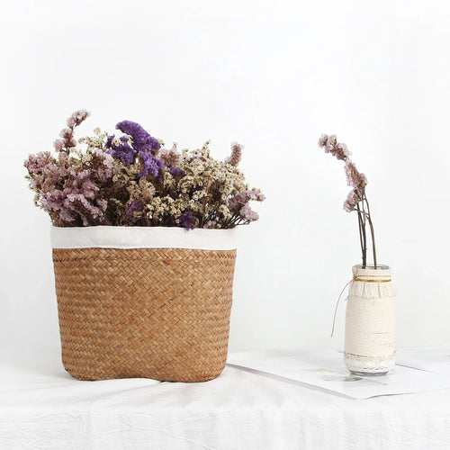 panier suspendu en jonc de mer pour rangement et plantation