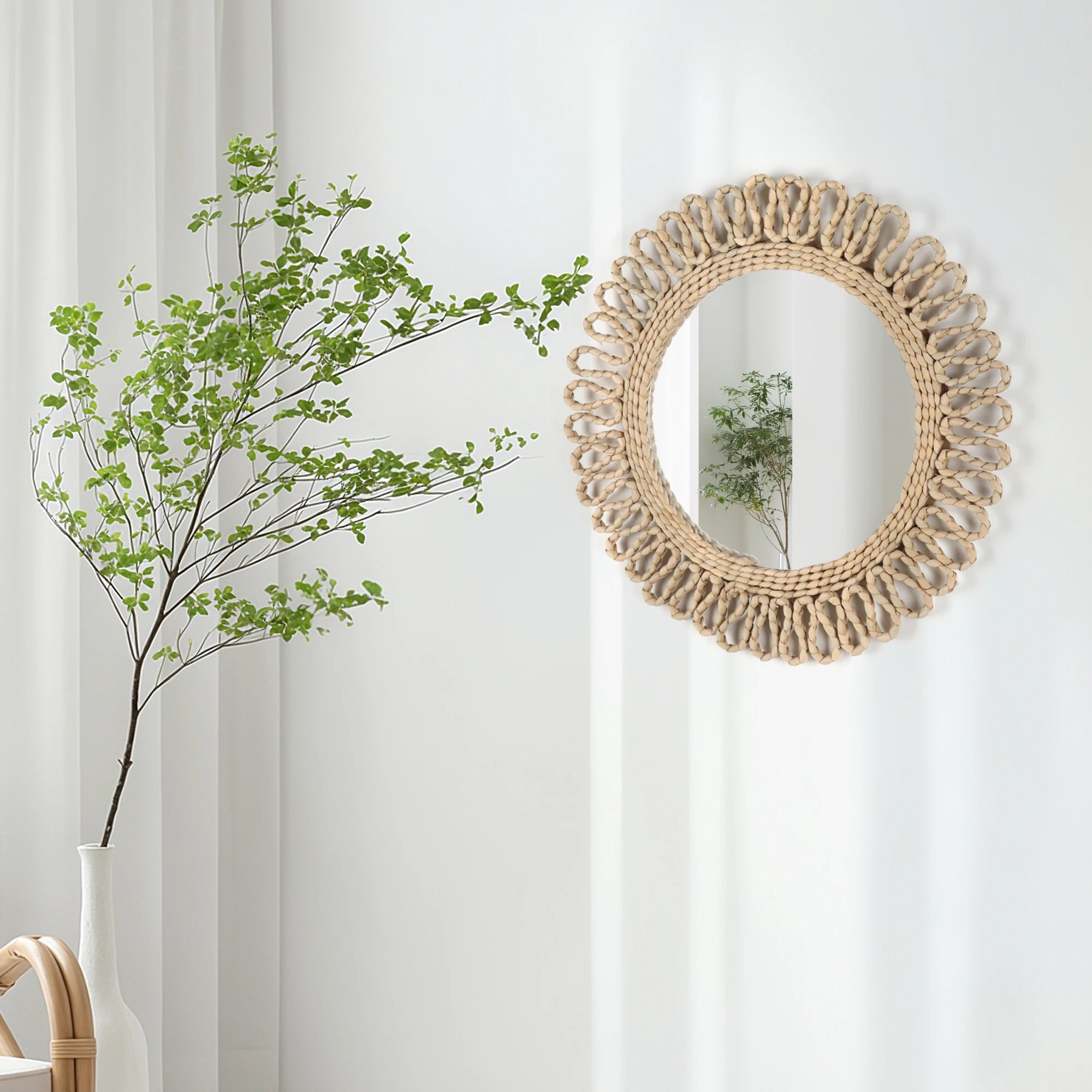 miroir mural circulaire bohème tissé décoratif pour une ambiance chaleureuse - vue 6 sur 7