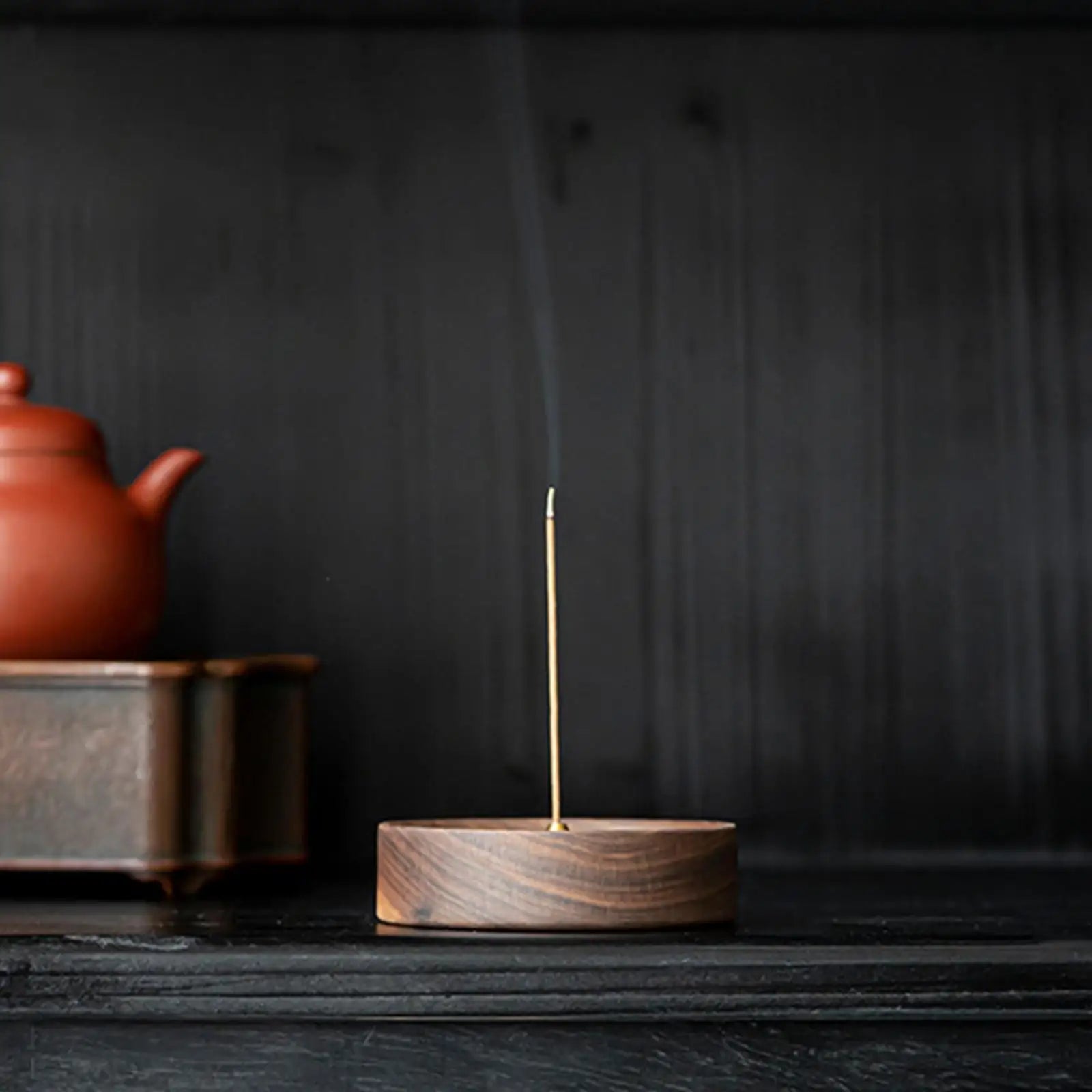 brûleur d'encens rond en bois pour méditation et décoration intérieure - vue 3 sur 6