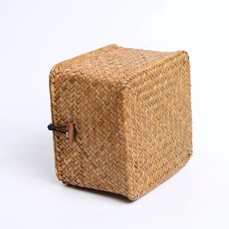 panier de rangement en algues tissé à la main avec couvercle - vue 11 sur 14