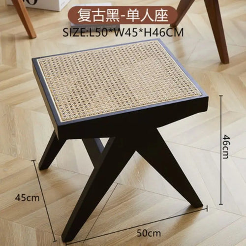 tabouret en rotin véritable style nordique pour changer de chaussures - vue 14 sur 14