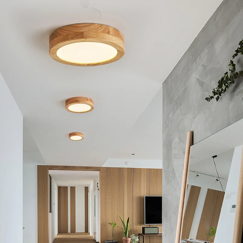 plafonnier led rond simple en bois nordique lampen - vue 3 sur 7