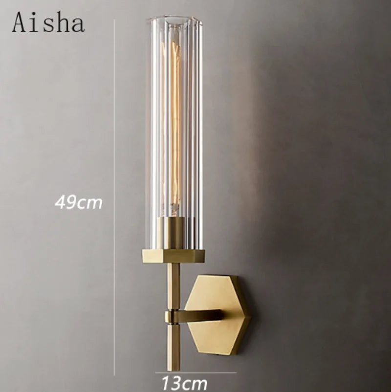 applique murale led de luxe américaine avec abat-jour en cristal et métal doré - vue 5 sur 11