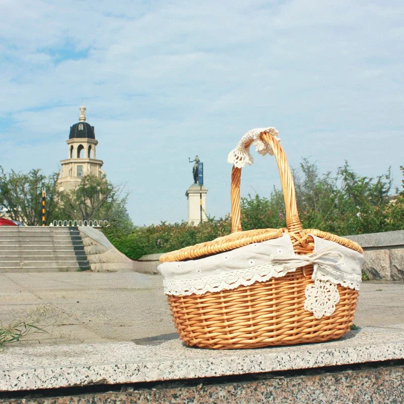 panier en osier tissé à la main pour pique-nique et rangement extérieur - vue 5 sur 9