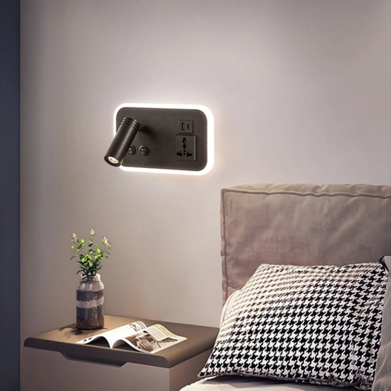 lampe de chevet murale led avec port usb et interrupteur rotatif - vue 4 sur 14