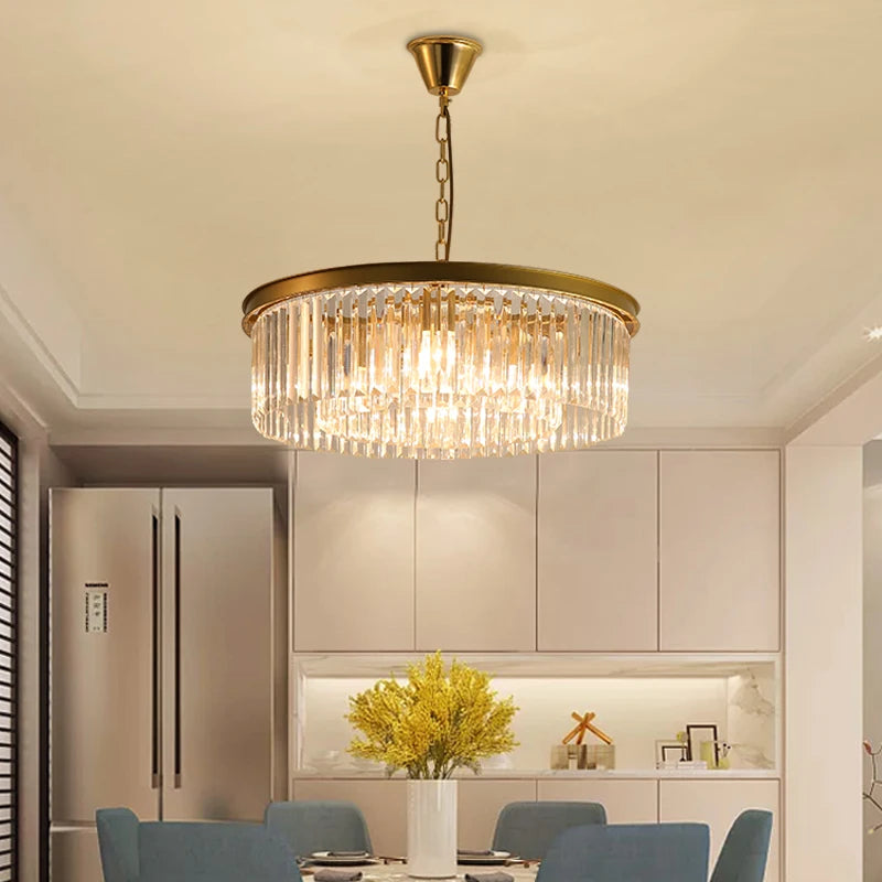 lustre led en métal style rétro américain avec chaîne et cristal