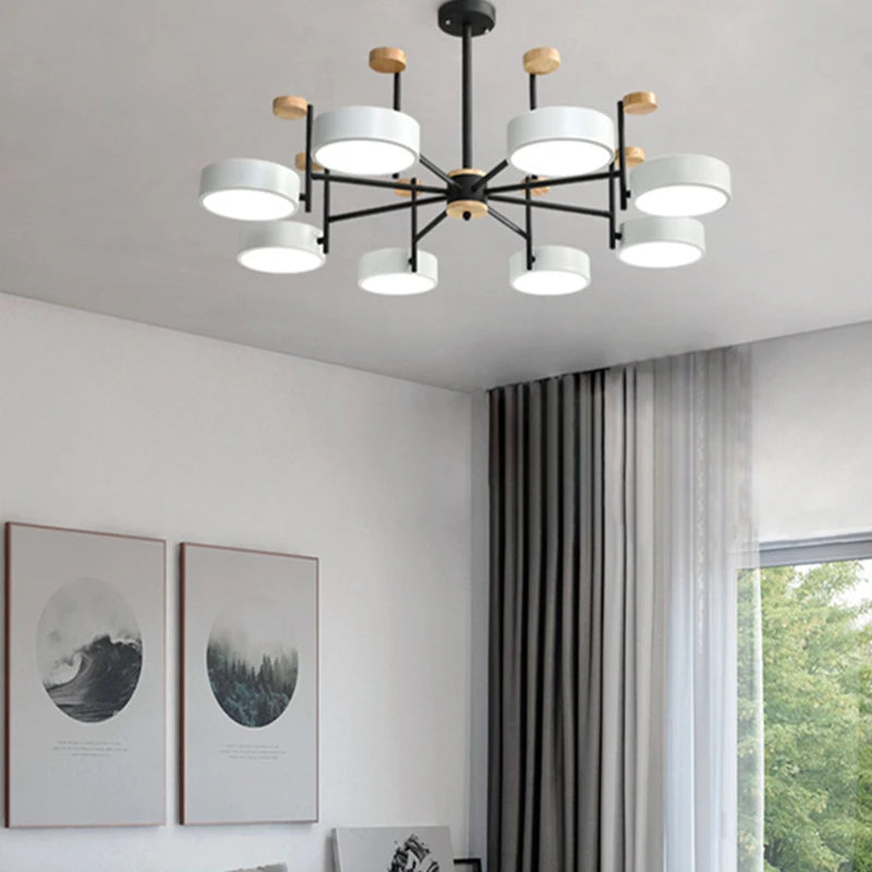 lustre en fer et bois acrylique style nordique décoration intérieure - vue 3 sur 6
