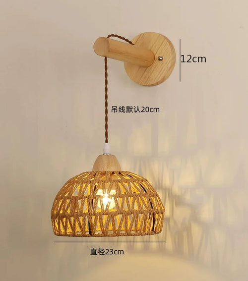 applique murale nordique en corde de bois tissée à LED - vue 6 sur 7